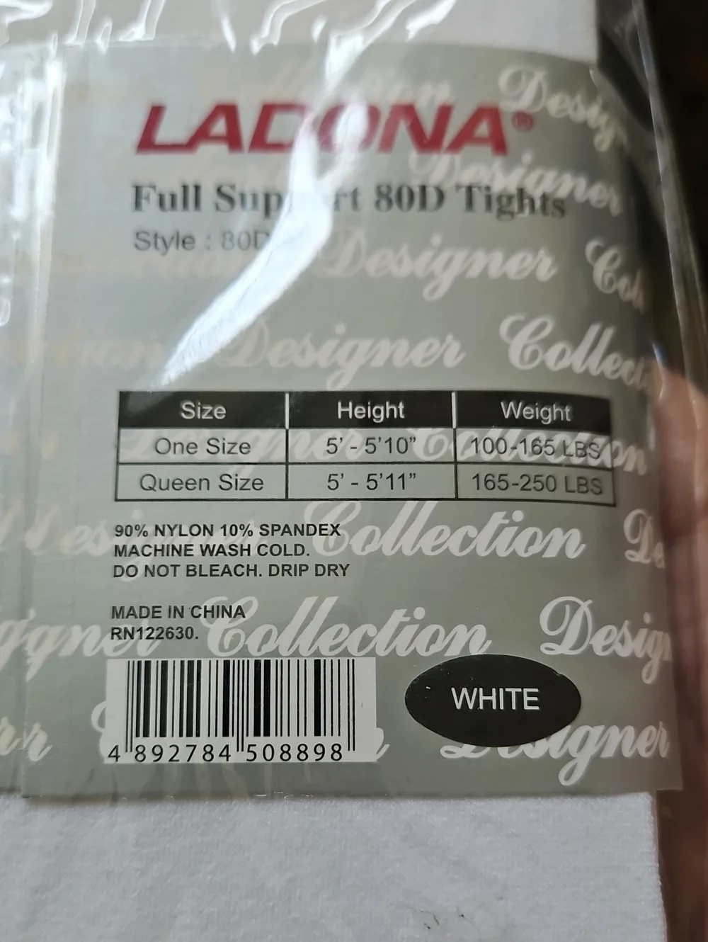 Ladona Footless Microfiber Tights - White Queen Size